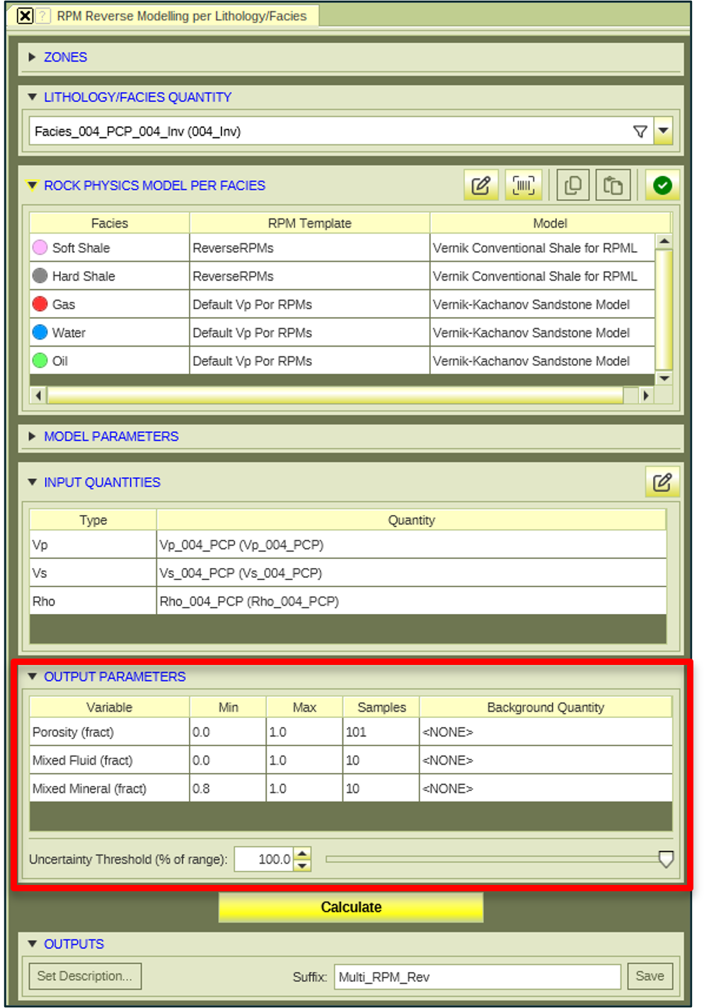 porosity, fluid and mineralogy output from multiple RPMs in a single function